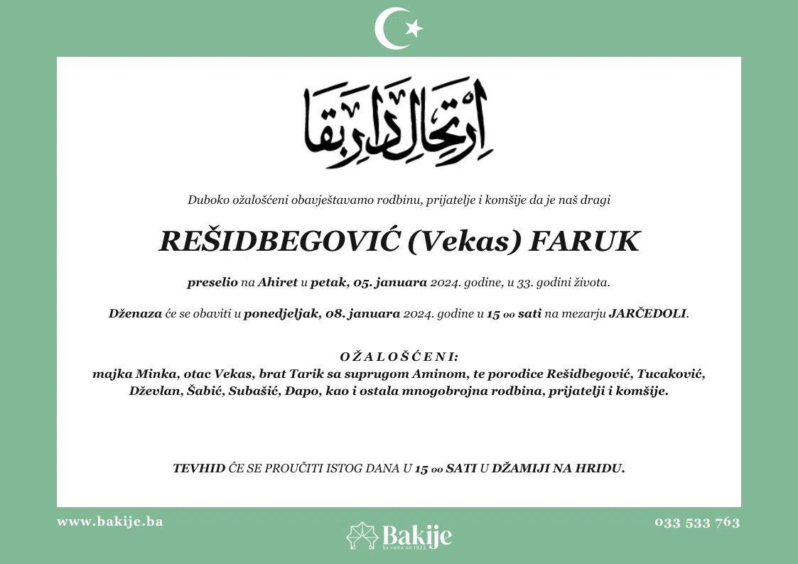 Smrtovnica — Rešidbegović (Vekas) Faruk