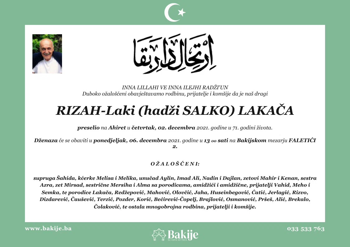 Smrtovnica — Rizah-Laki (Hadži Salko) Lakača