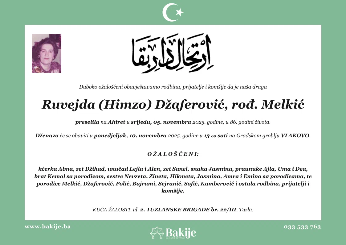 Smrtovnica — Ruvejda (Himzo) Džaferović, rođ. Melkić