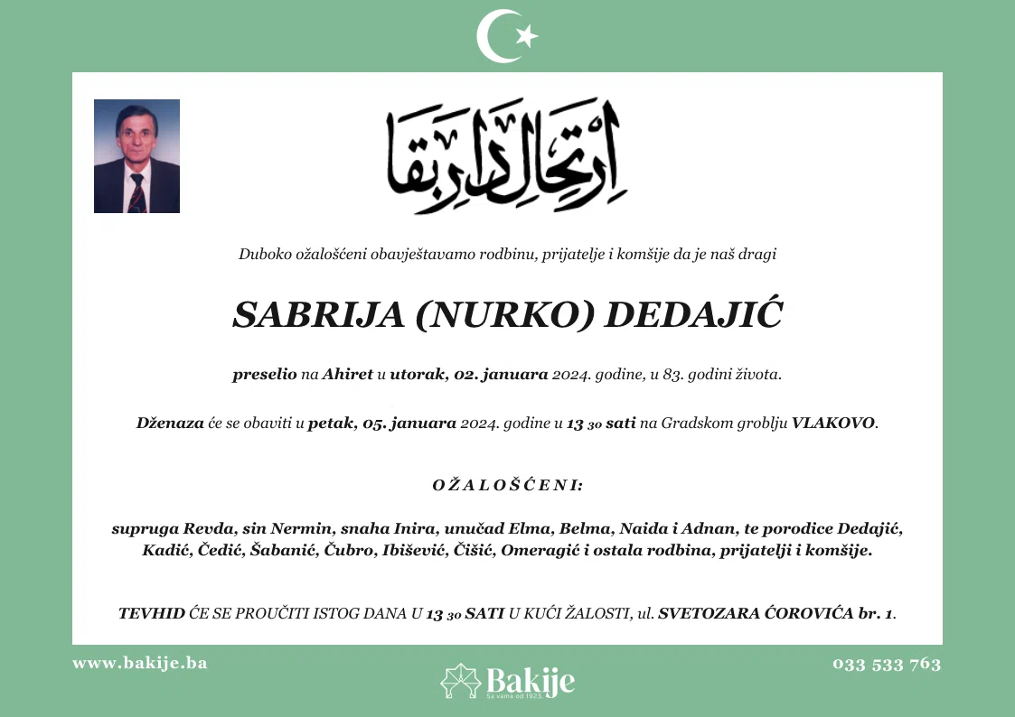 Smrtovnica — Sabrija (Nurko) Dedajić