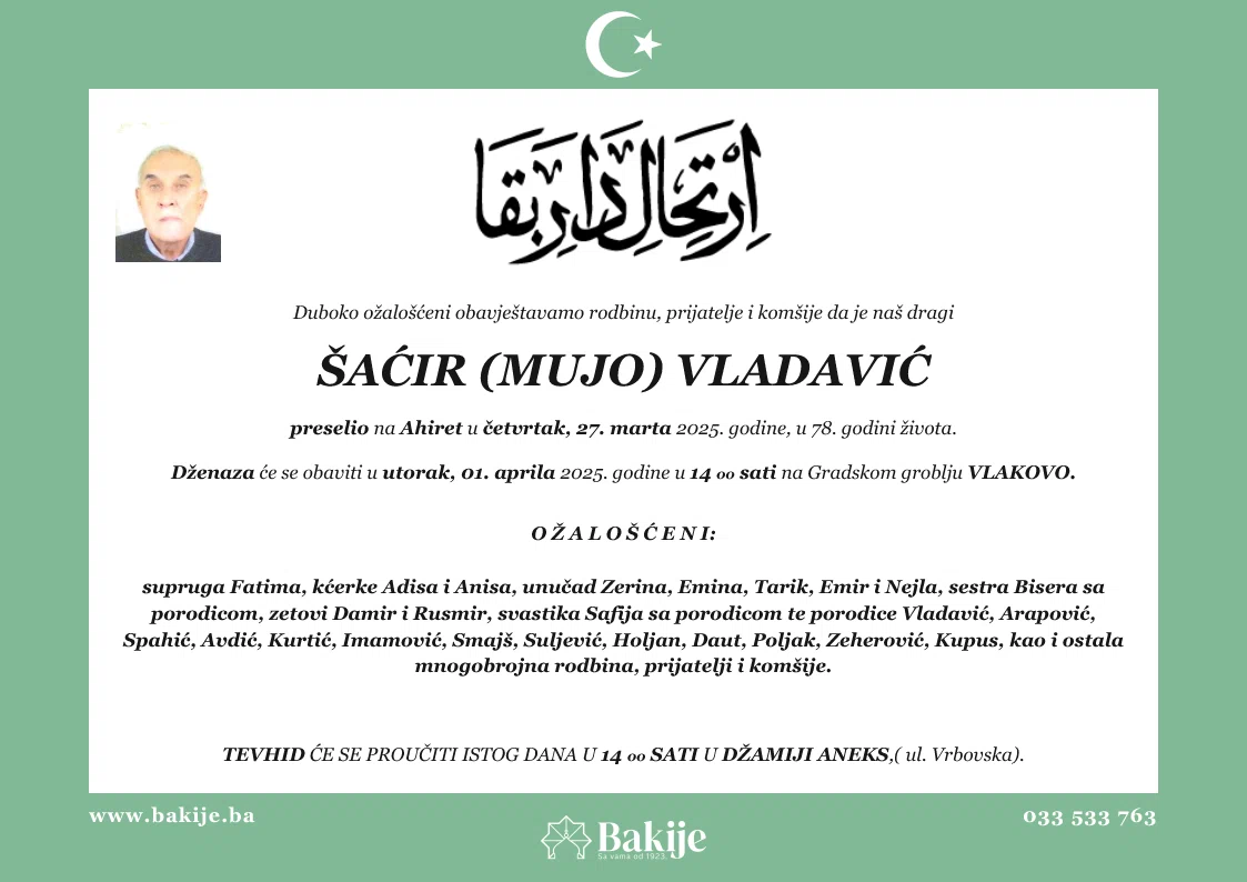 Smrtovnica — Šaćir (Mujo) Vladavić