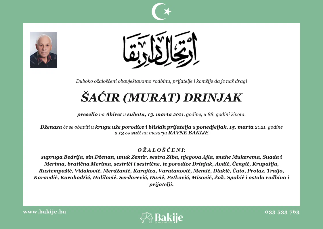 Smrtovnica — Šaćir (Murat) Drinjak