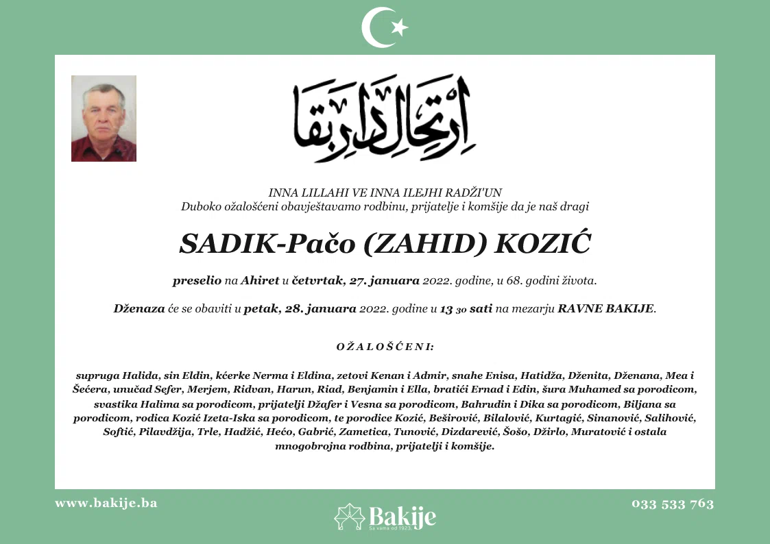 Smrtovnica — Sadik-Pačo (Zahid) Kozić