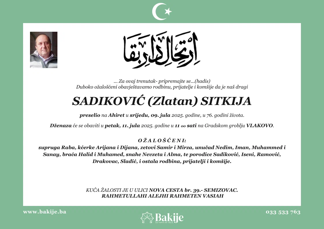 Smrtovnica — Sadiković (Zlatan) Sitkija