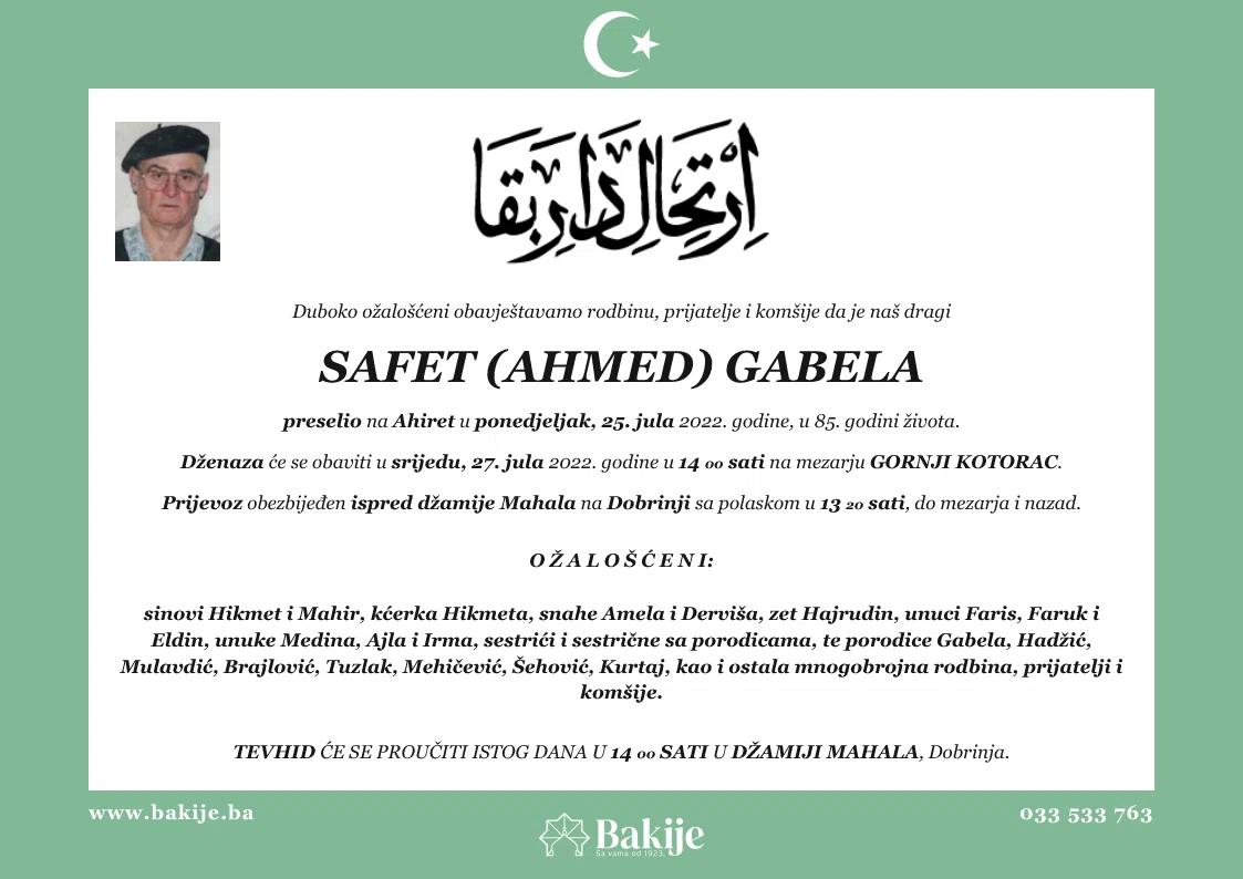 Smrtovnica — Safet (Ahmed) Gabela