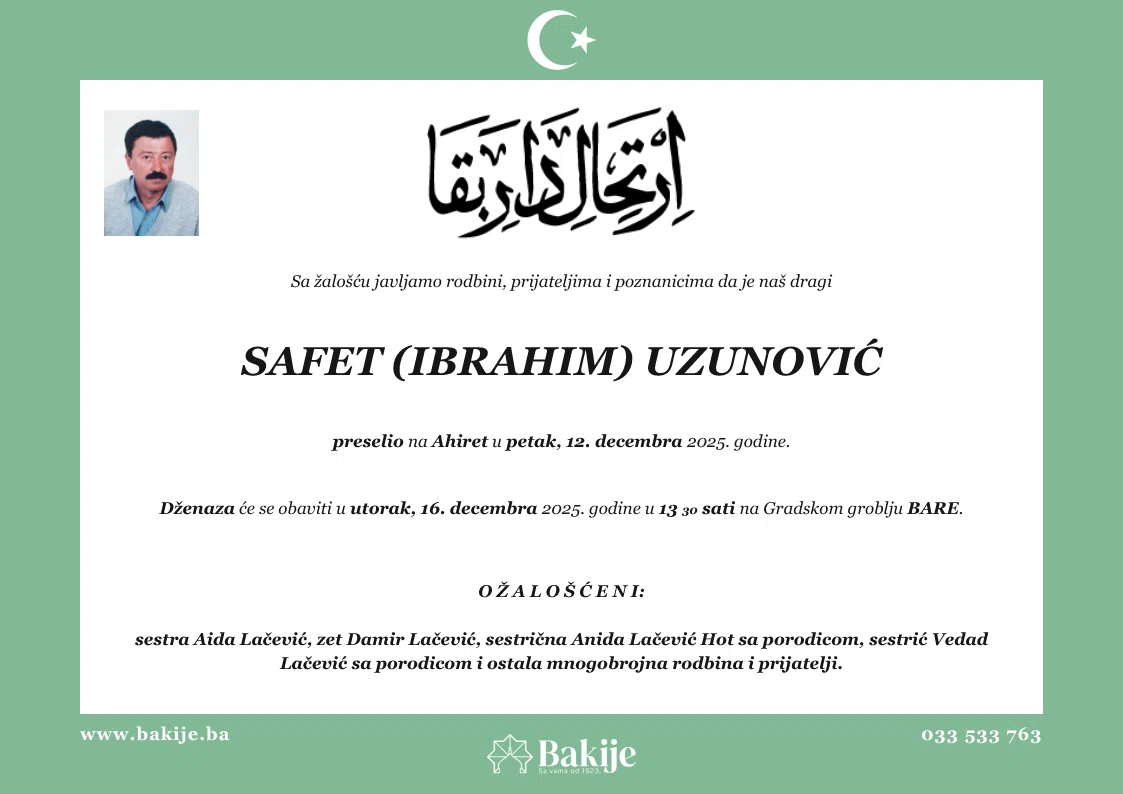Smrtovnica — Safet (Ibrahim) Uzunović