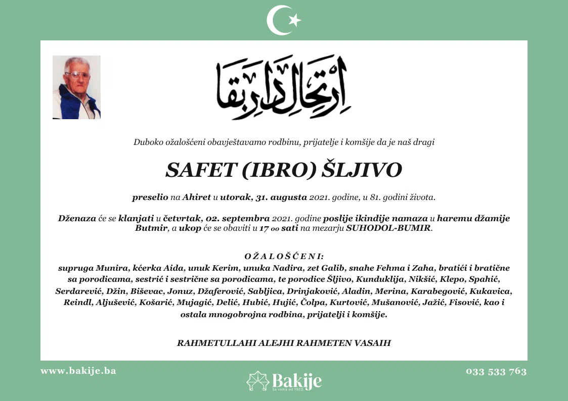 Smrtovnica — Safet (Ibro) Šljivo