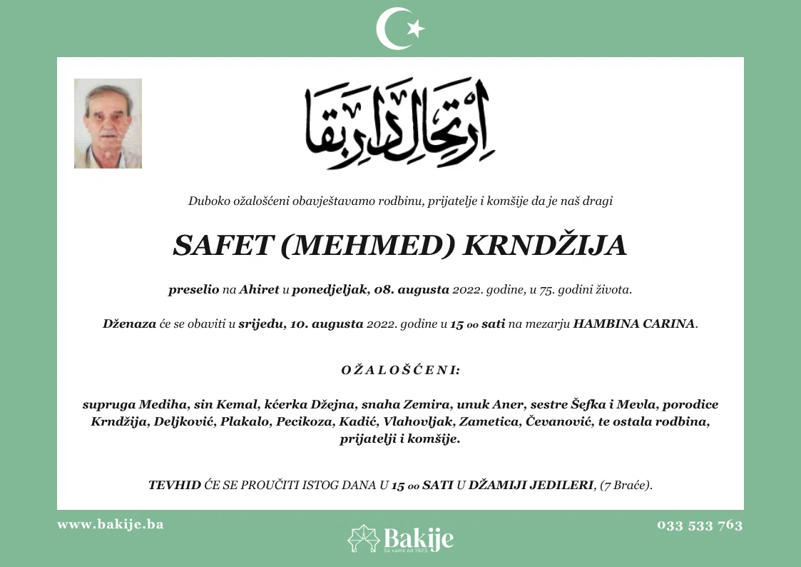 Smrtovnica — Safet (Mehmed) Krndžija