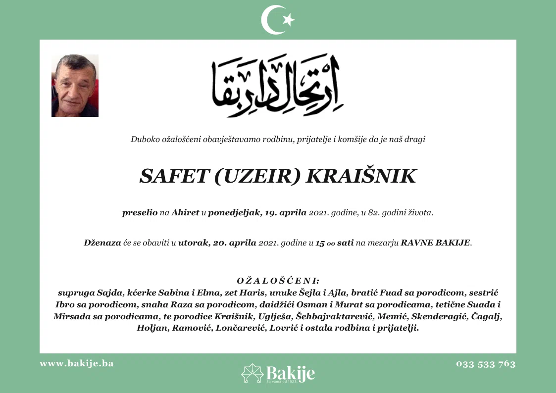 Smrtovnica — Safet (Uzeir) Kraišnik