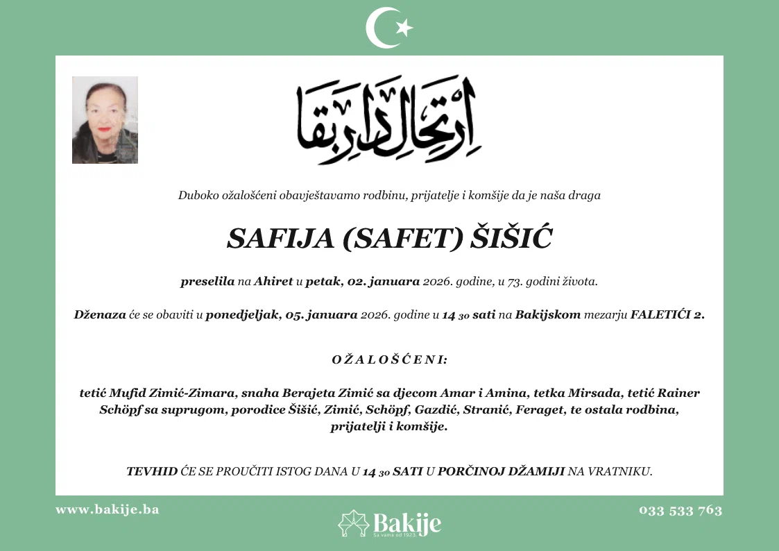 Smrtovnica — Safija (Safet) Šišić