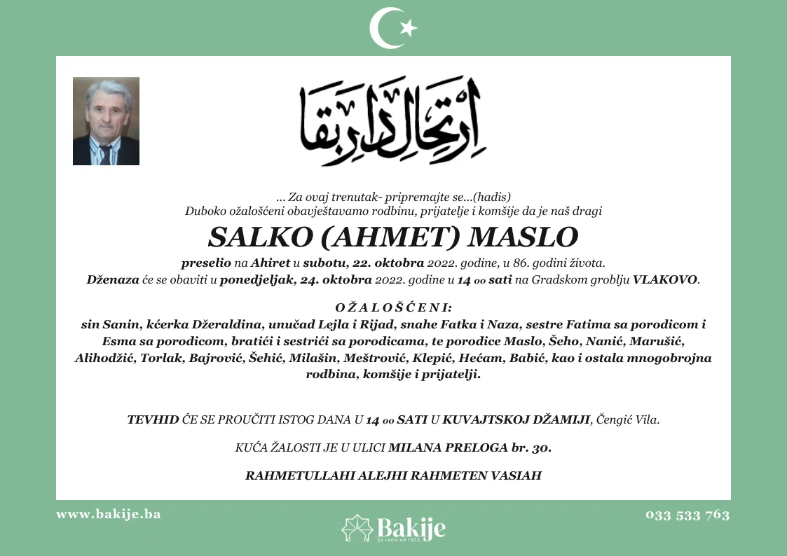 Smrtovnica — Salko (Ahmet) Maslo