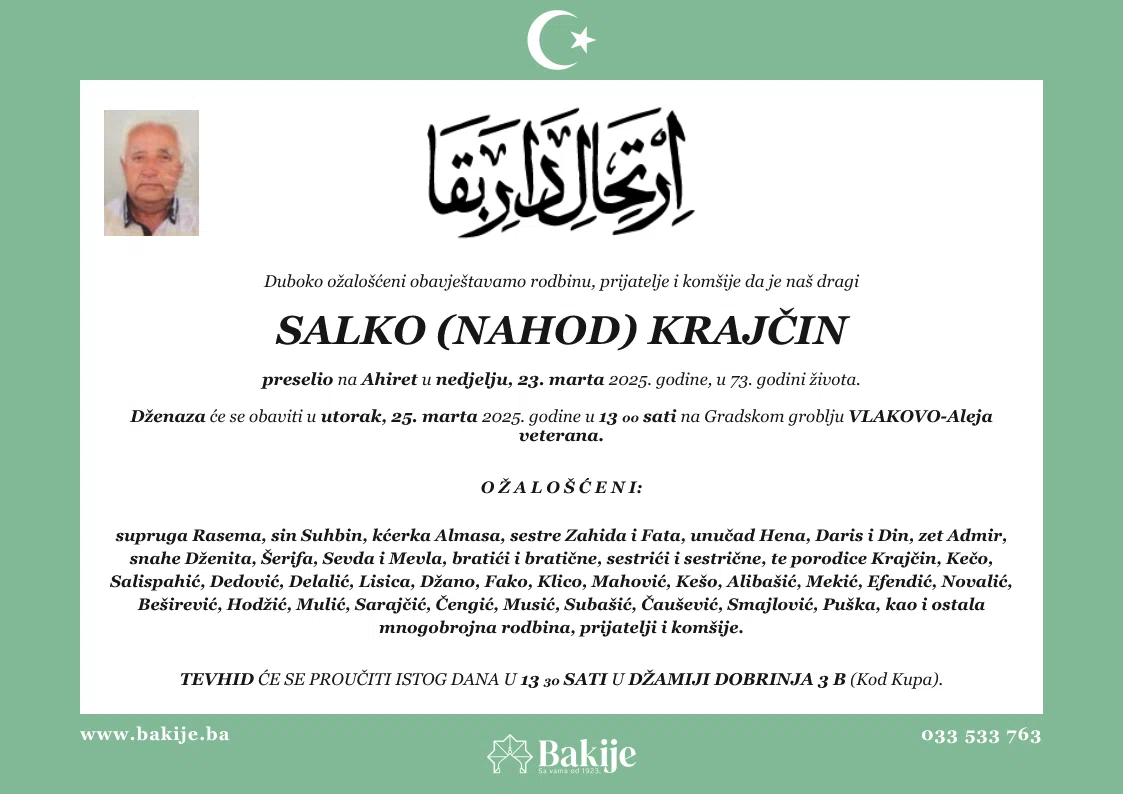 Smrtovnica — Salko (Nahod) Krajčin
