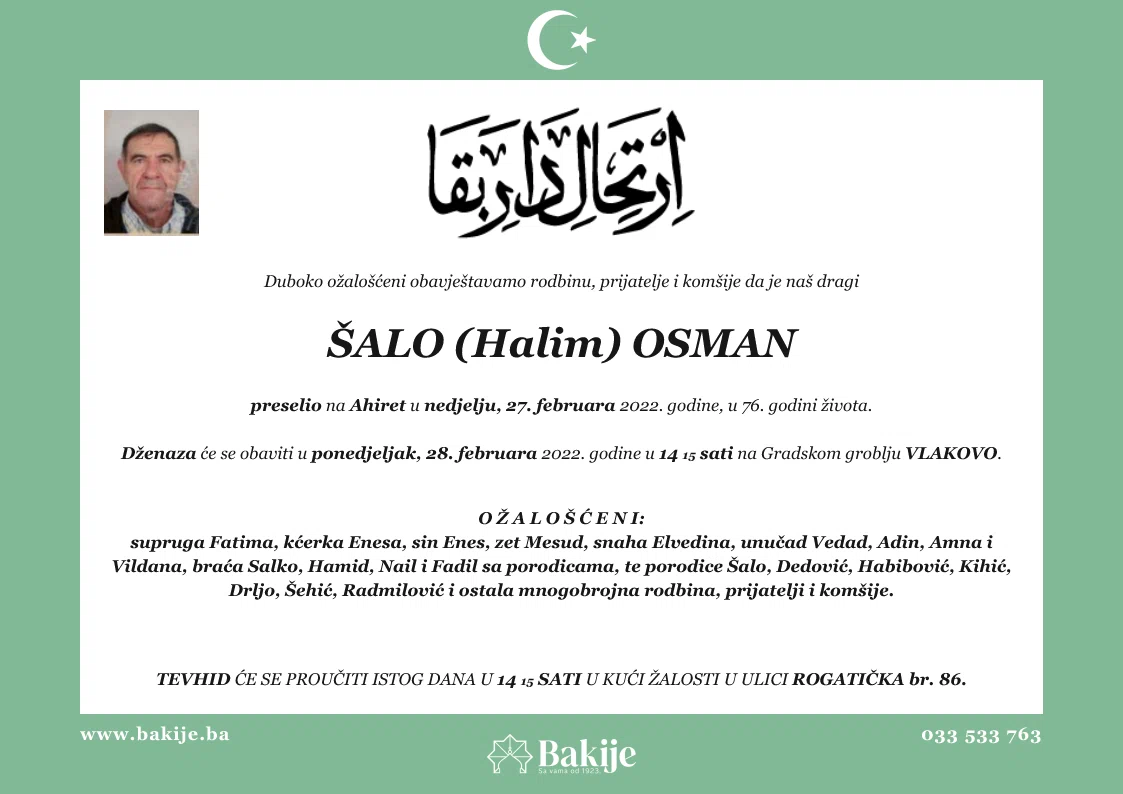 Smrtovnica — Šalo (Halim) Osman
