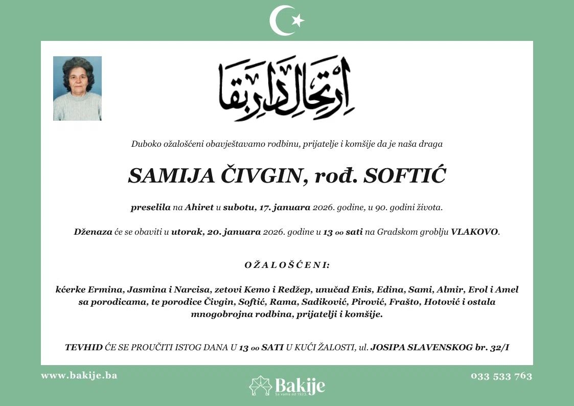 Smrtovnica — Samija Čivgin, rođ. Softić