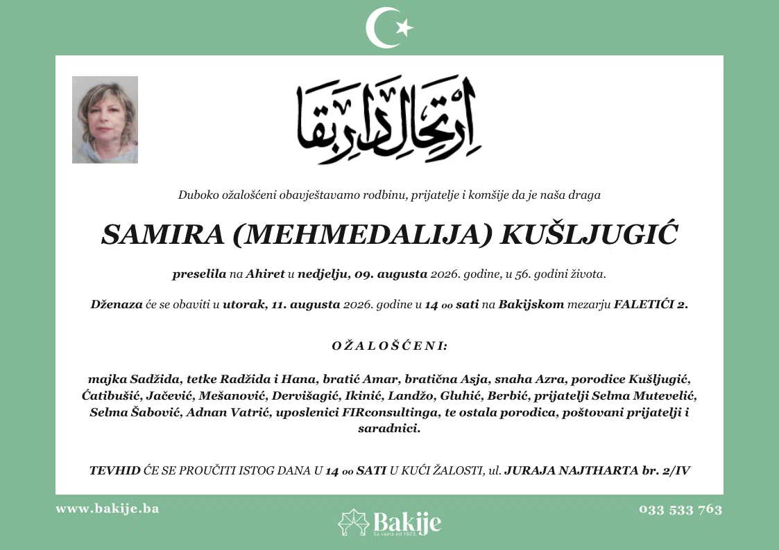 Smrtovnica — Samira (Mehmedalija) Kušljugić