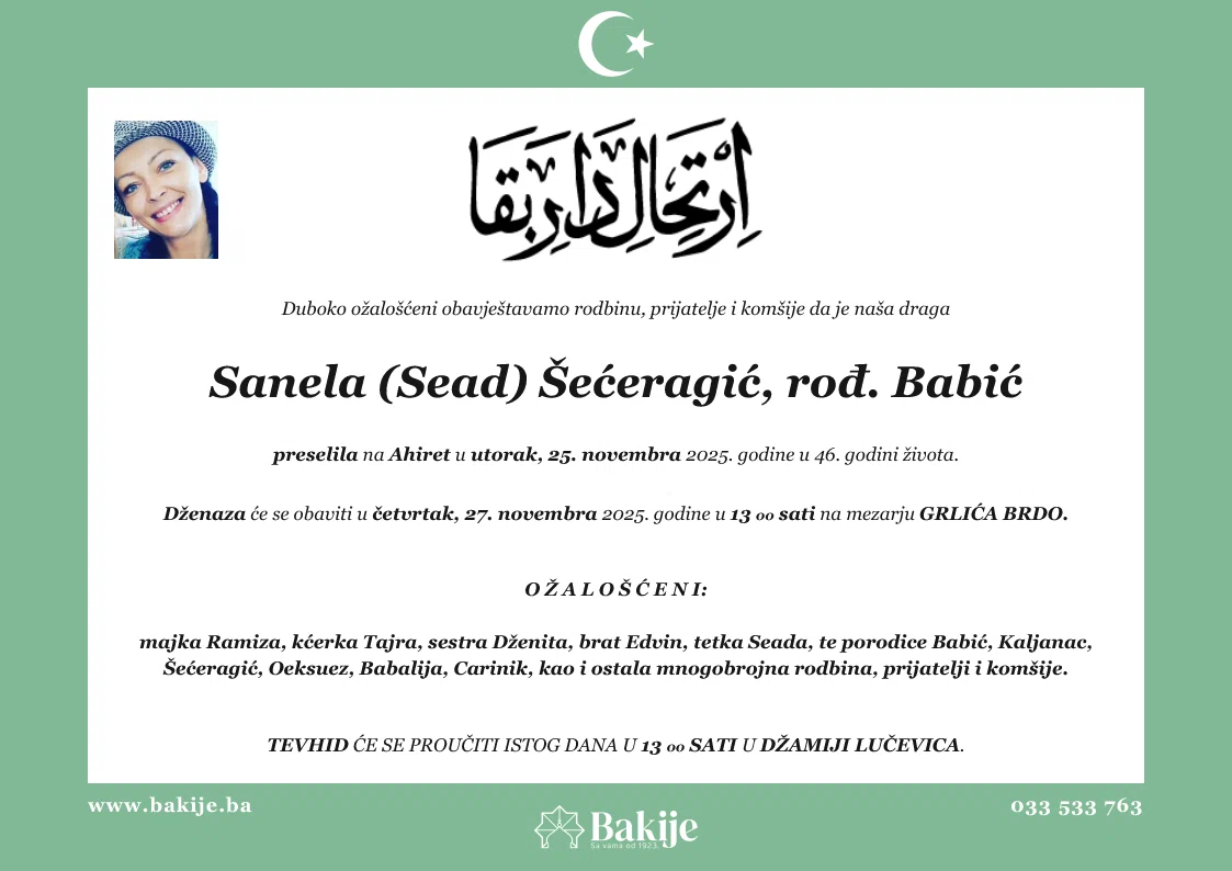 Smrtovnica — Sanela (Sead) Šećeragić, rođ. Babić