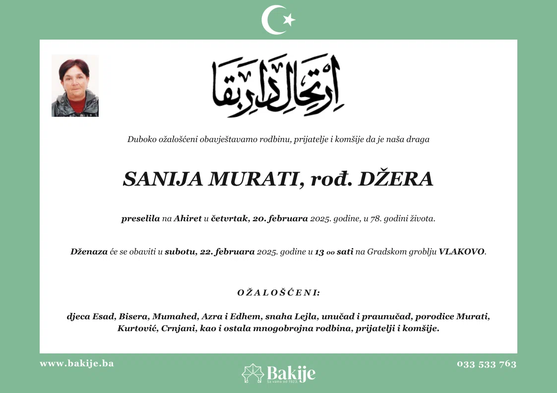 Smrtovnica — Sanija Murati, rođ. Džera