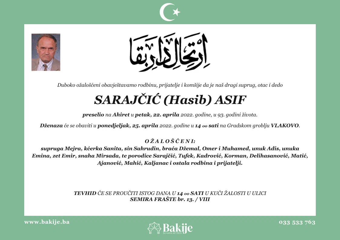 Smrtovnica — Sarajčić (Hasib) Asif
