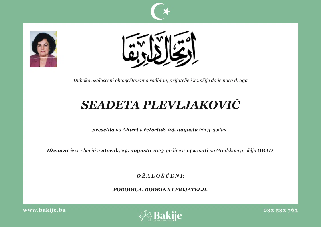 Smrtovnica — Seadeta Plevljaković