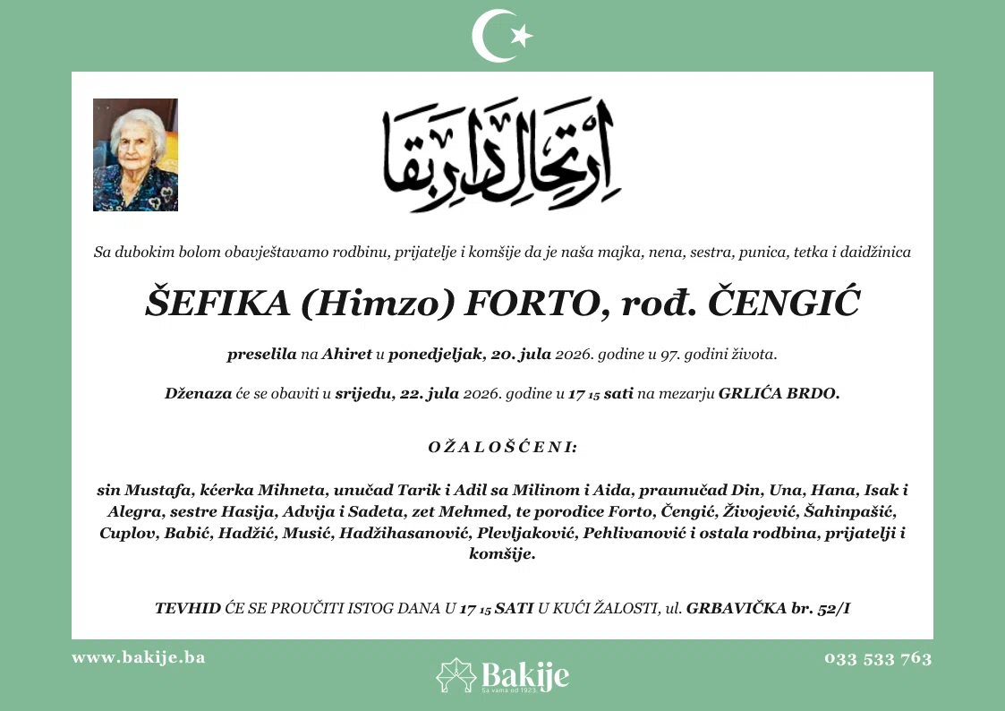 Smrtovnica — Šefika (Himzo) Forto, rođ. Čengić