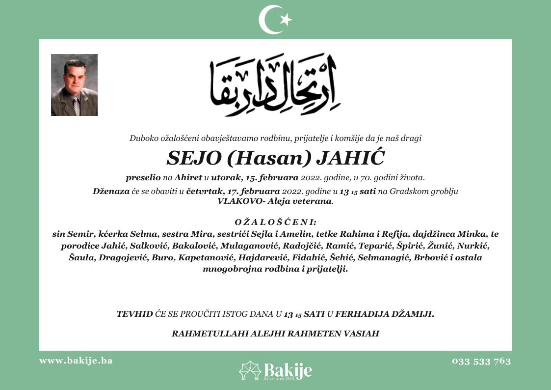Smrtovnica — Sejo (Hasan) Jahić