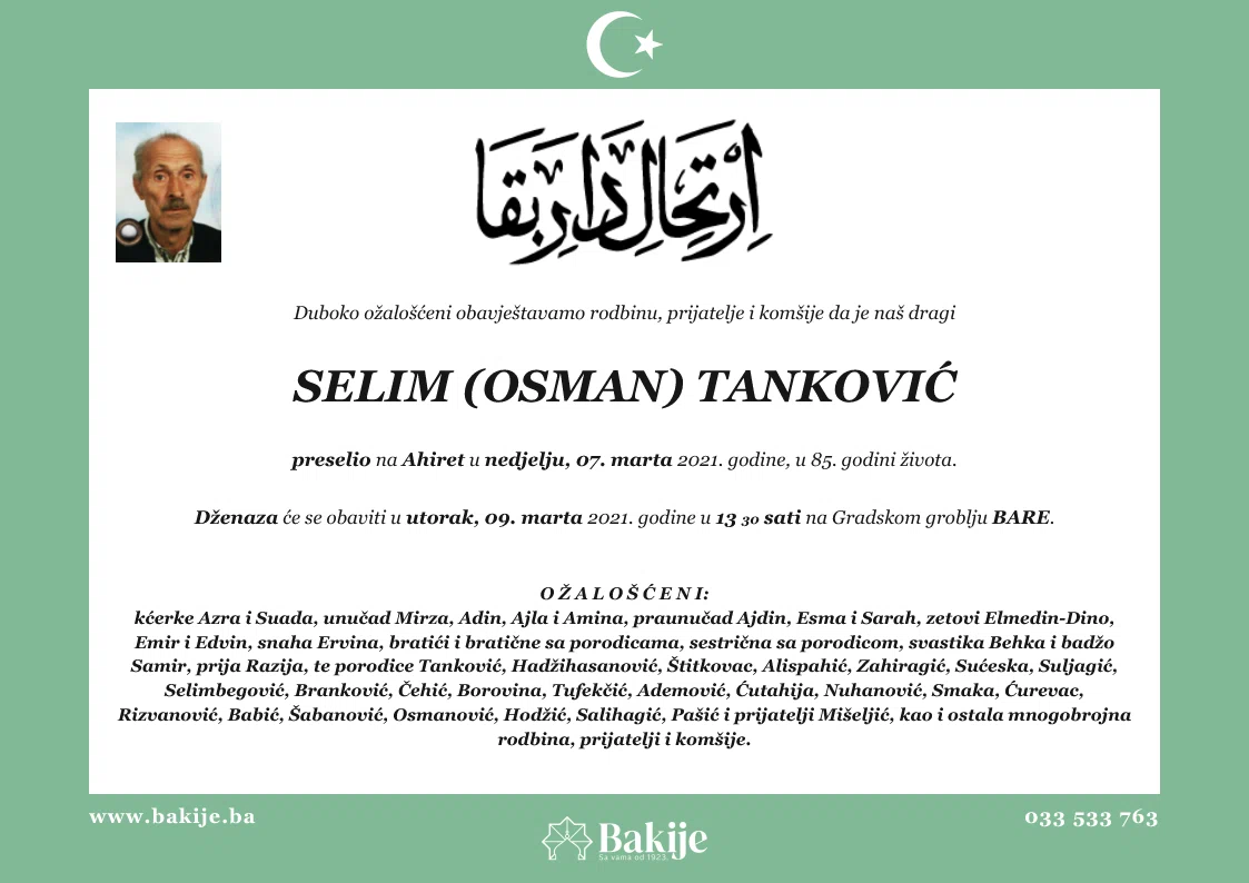 Smrtovnica — Selim (Osman) Tanković