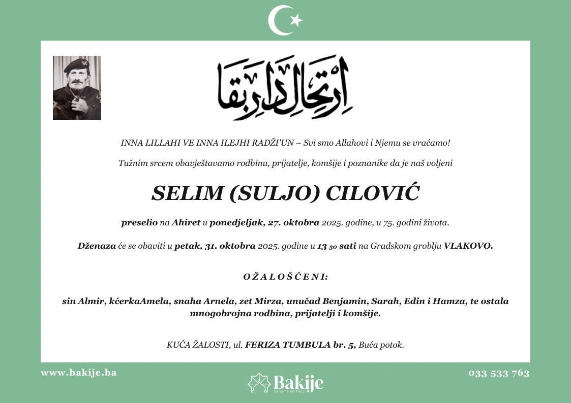 Smrtovnica — Selim (Suljo) Cilović