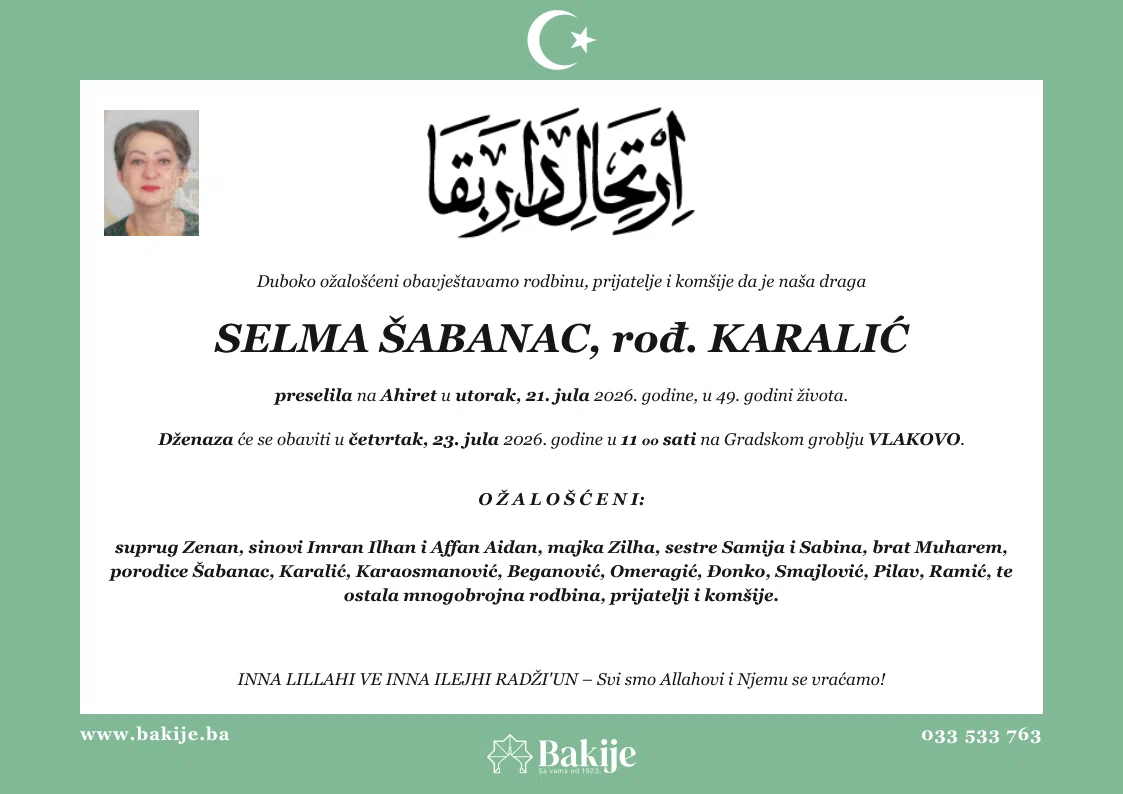 Smrtovnica — Selma Šabanac, rođ. Karalić