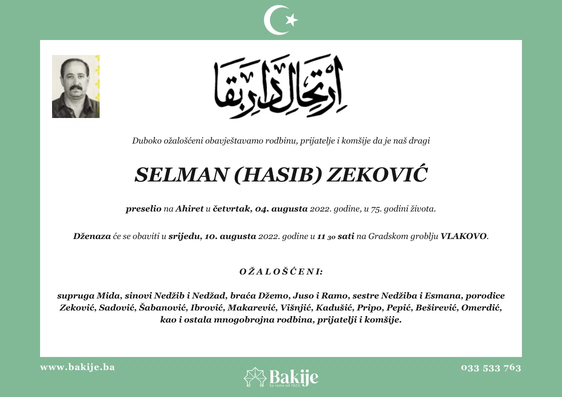 Smrtovnica — Selman (Hasib) Zeković