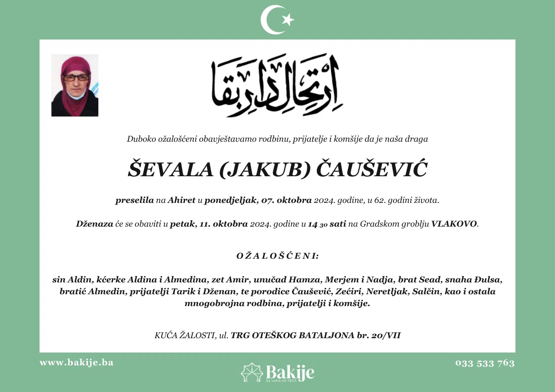 Smrtovnica — Ševala (Jakub) Čaušević