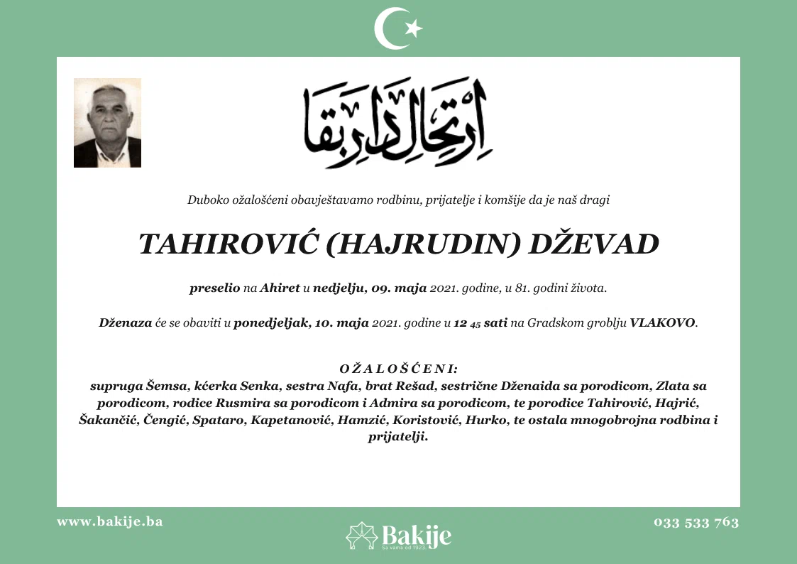 Smrtovnica — Tahirović (Hajrudin) Dževad