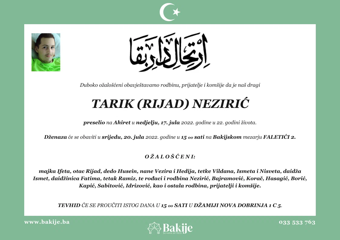 Smrtovnica — Tarik (Rijad) Nezirić