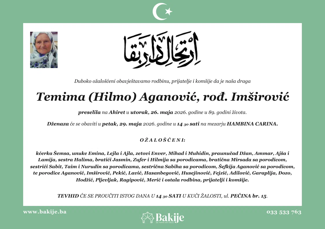 Smrtovnica — Temima (Hilmo) Aganović, rođ. Imširović