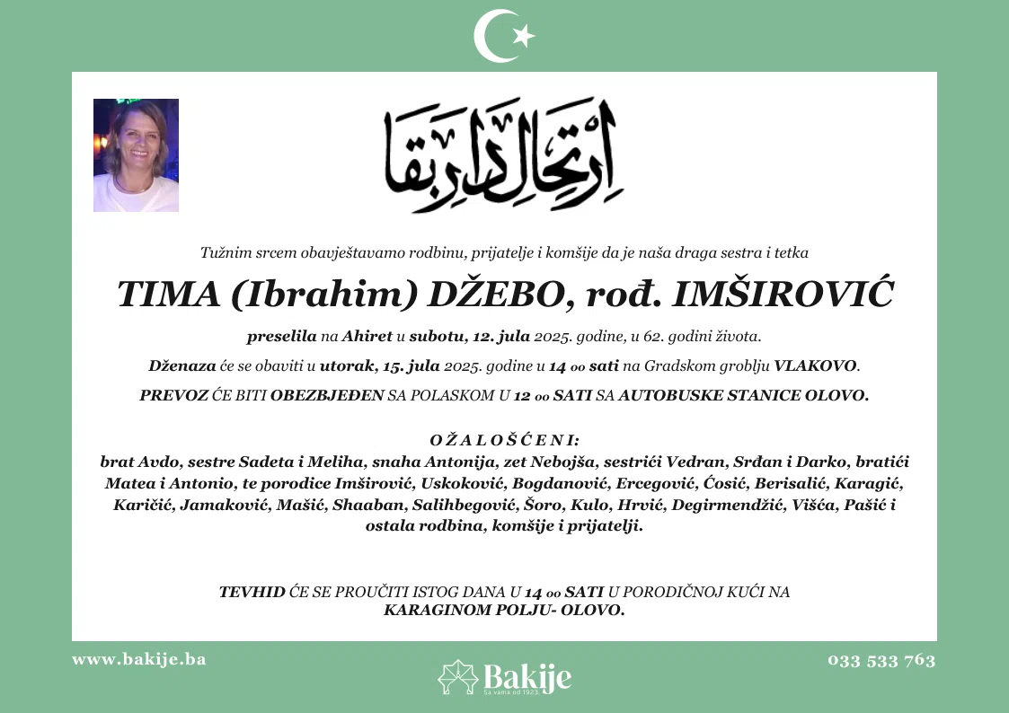 Smrtovnica — Tima (Ibrahim) Džebo, rođ. Imširović