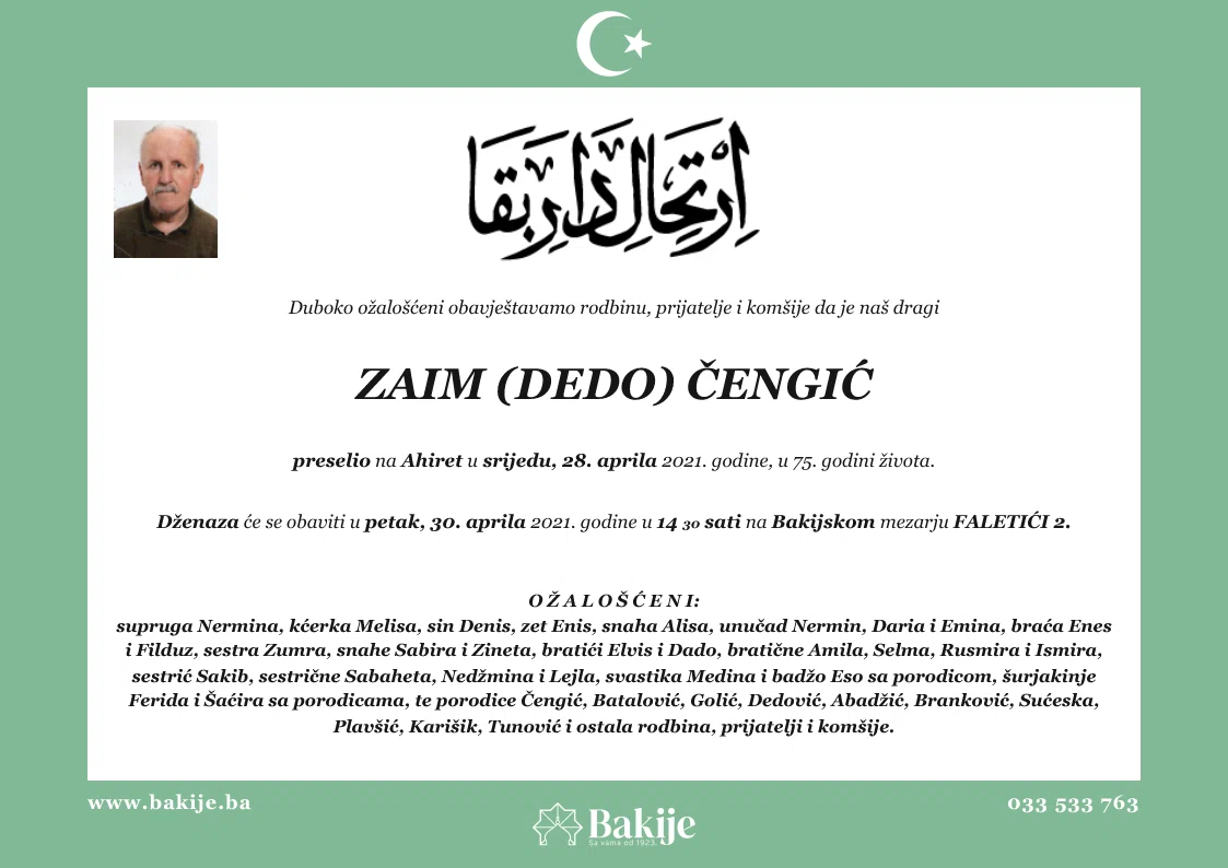 Smrtovnica — Zaim (Dedo) Čengić