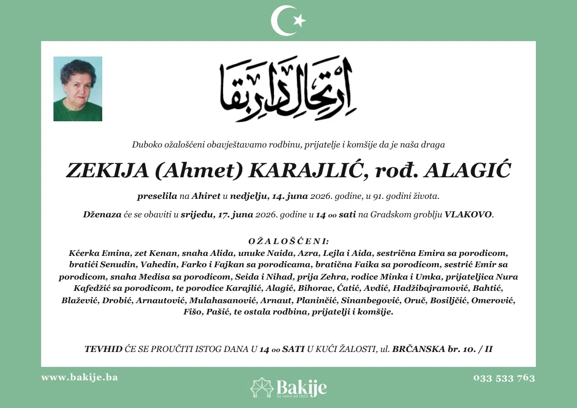 Smrtovnica — Zekija (Ahmet) Karajlić, rođ. Alagić