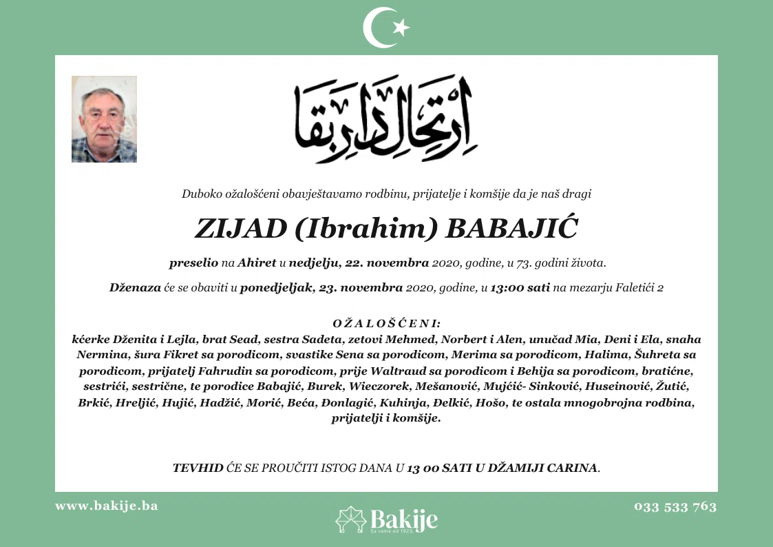 Smrtovnica — Zijad (Ibrahim) Babajić