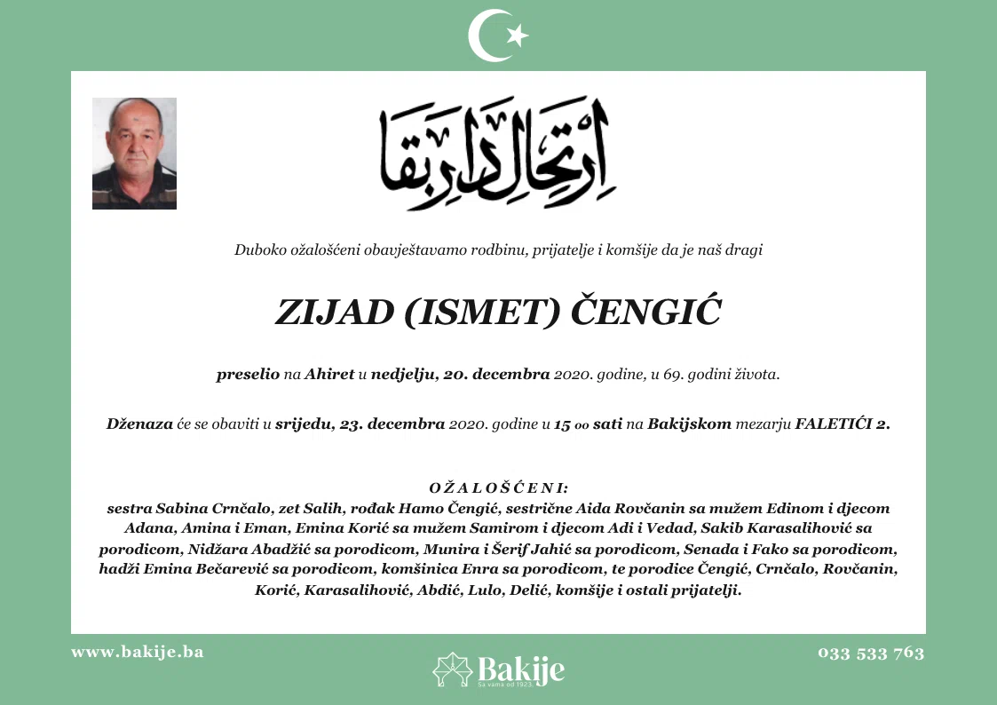 Smrtovnica — Zijad (Ismet) Čengić