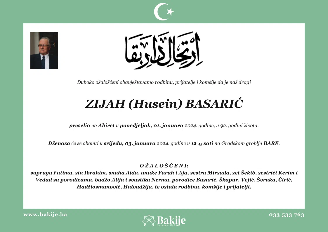 Smrtovnica — Zijah (Husein) Basarić