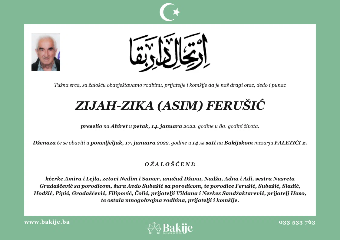 Smrtovnica — Zijah-Zika (Asim) Ferušić