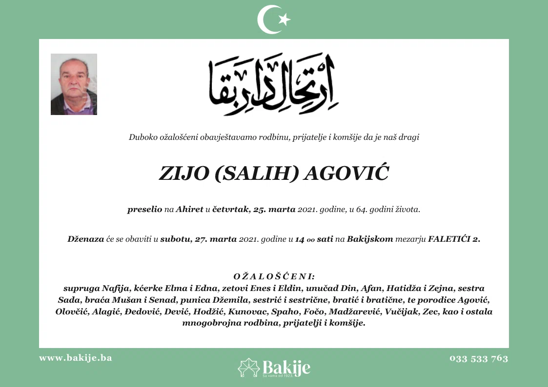 Smrtovnica — Zijo (Salih) Agović