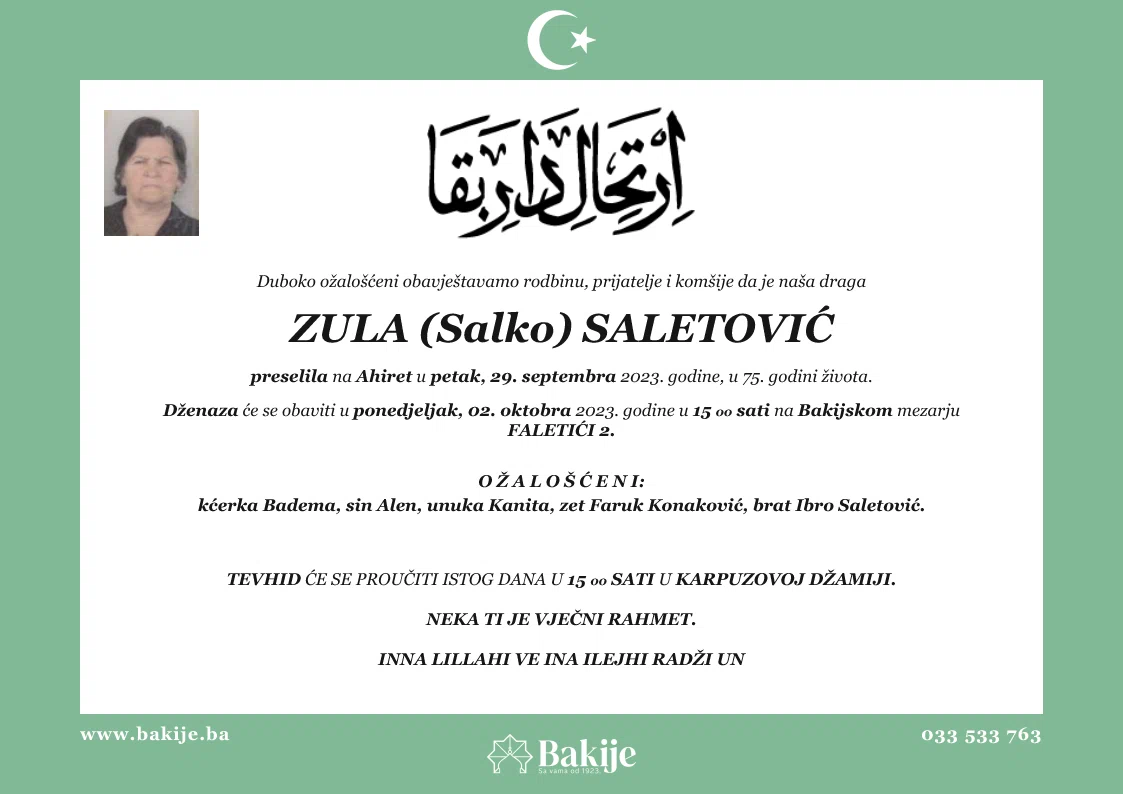 Smrtovnica — Zula (Salko) Saletović