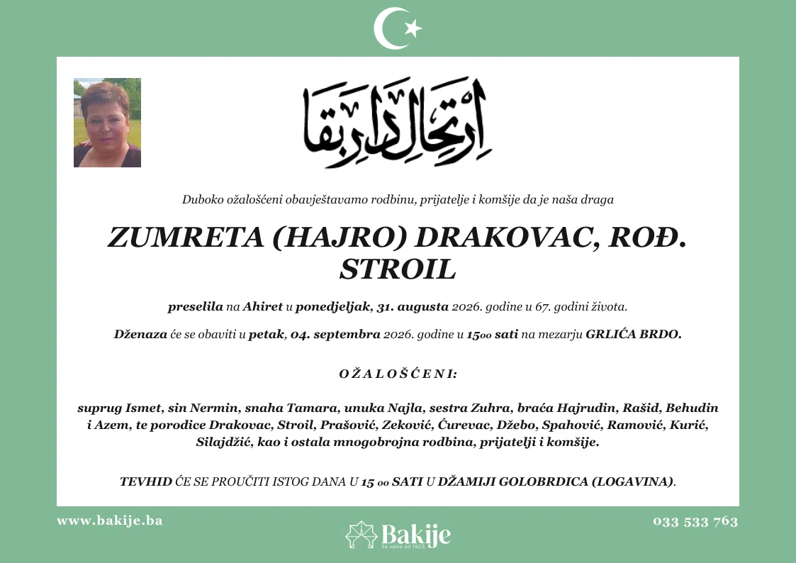 Smrtovnica — Zumreta (Hajro) Drakovac, rođ. Stroil