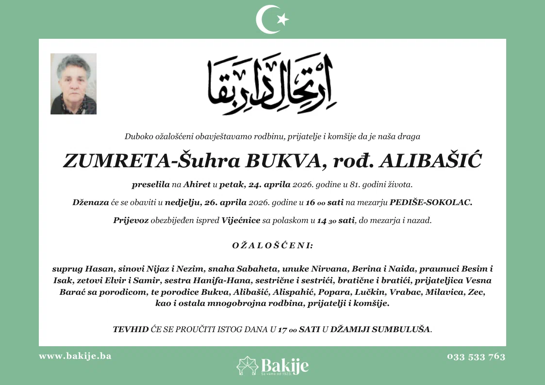 Smrtovnica — Zumreta-Šuhra Bukva, rođ. Alibašić